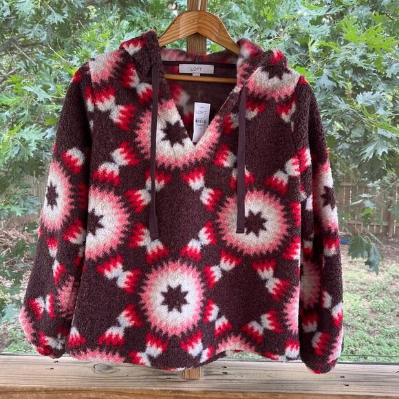 LOFT Sunburst Sherpa Hoodie Pullover Size M. NEW - Picture 1 of 7